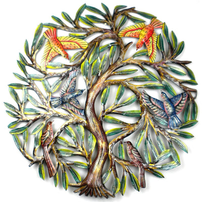 Tree of Life with Flock of Birds Haitian Steel Drum Wall Art, 24"