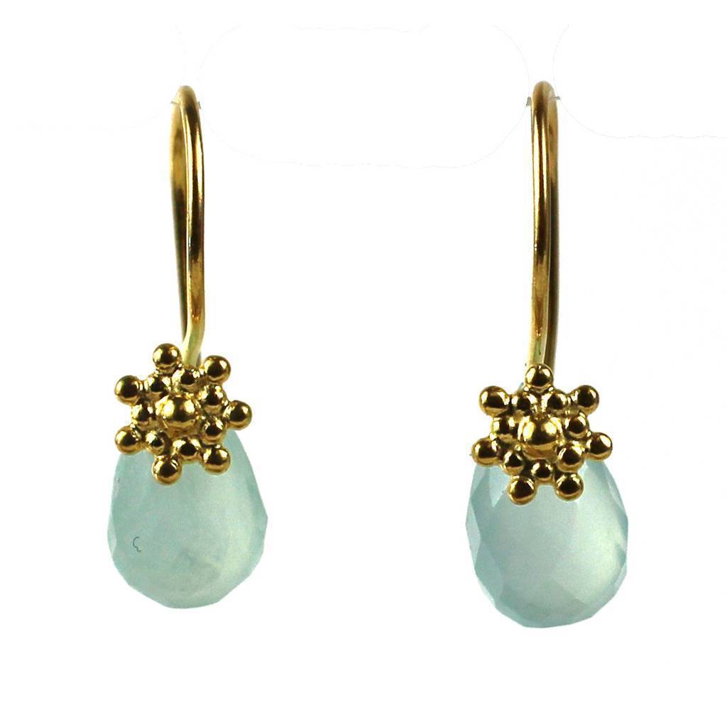 Gold Aqua Grotto Earring with Chalecedony Gem