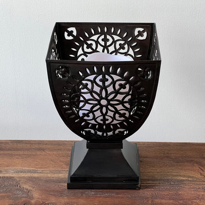 Hand Stamped Metal Flower Design Urn