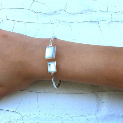 Alpaca Silver Mother-of-Pearl Squares Cuff Bracelet