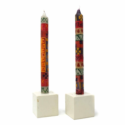Unscented Hand-Painted Dinner Candles, Set of 2 (Indabuko Design)