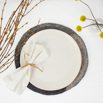 Handmade Felt Paisley Placemat Chargers in Cobblestone Greys, Set of 4