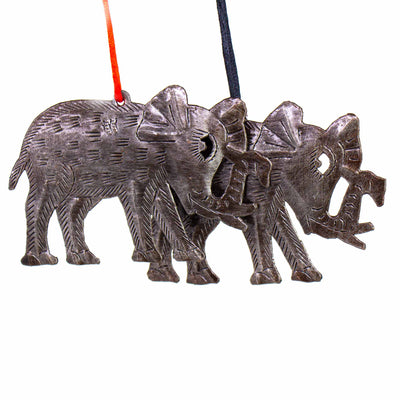Elephant Haitian Metal Drum Christmas Ornament, Set of 2