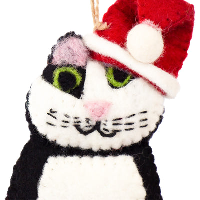 Handcrafted Felt Black and White Tabby Cat Felt Ornament