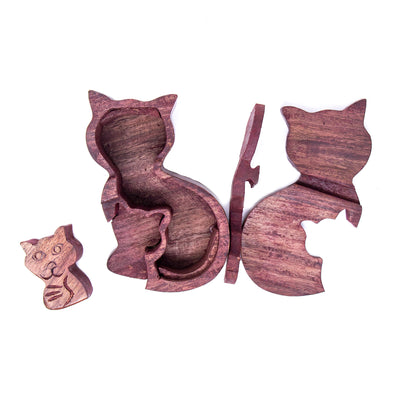 Handmade Mama and Kitten Sheesham Wood Puzzle Box