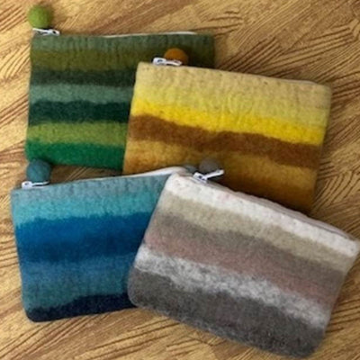 Desert Sunset Stripe Zipper Pouch - Brown