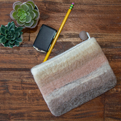 Desert Sunset Stripe Zipper Pouch - Brown