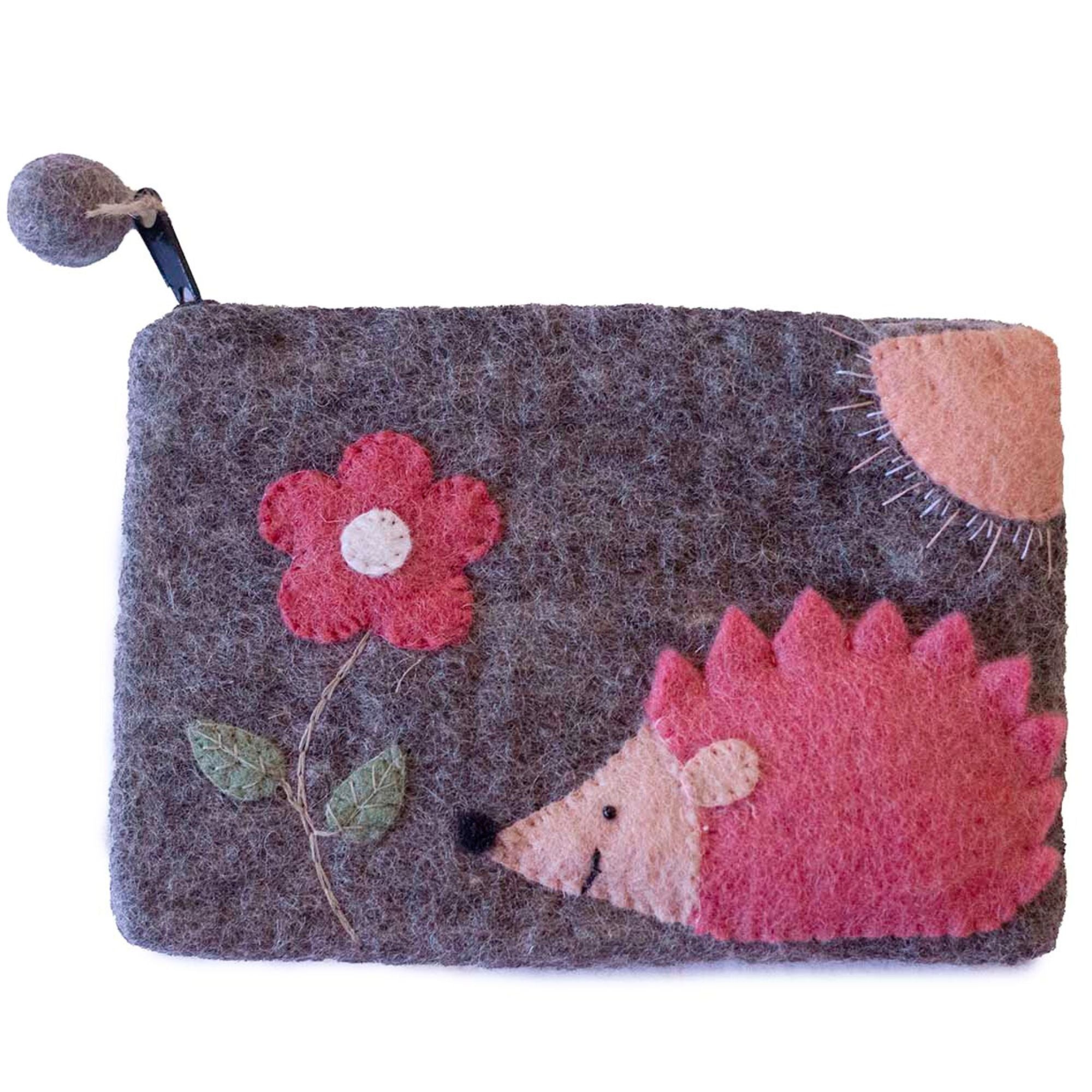 Hedgehog Sunshiny Day Felt Zipper Pouch