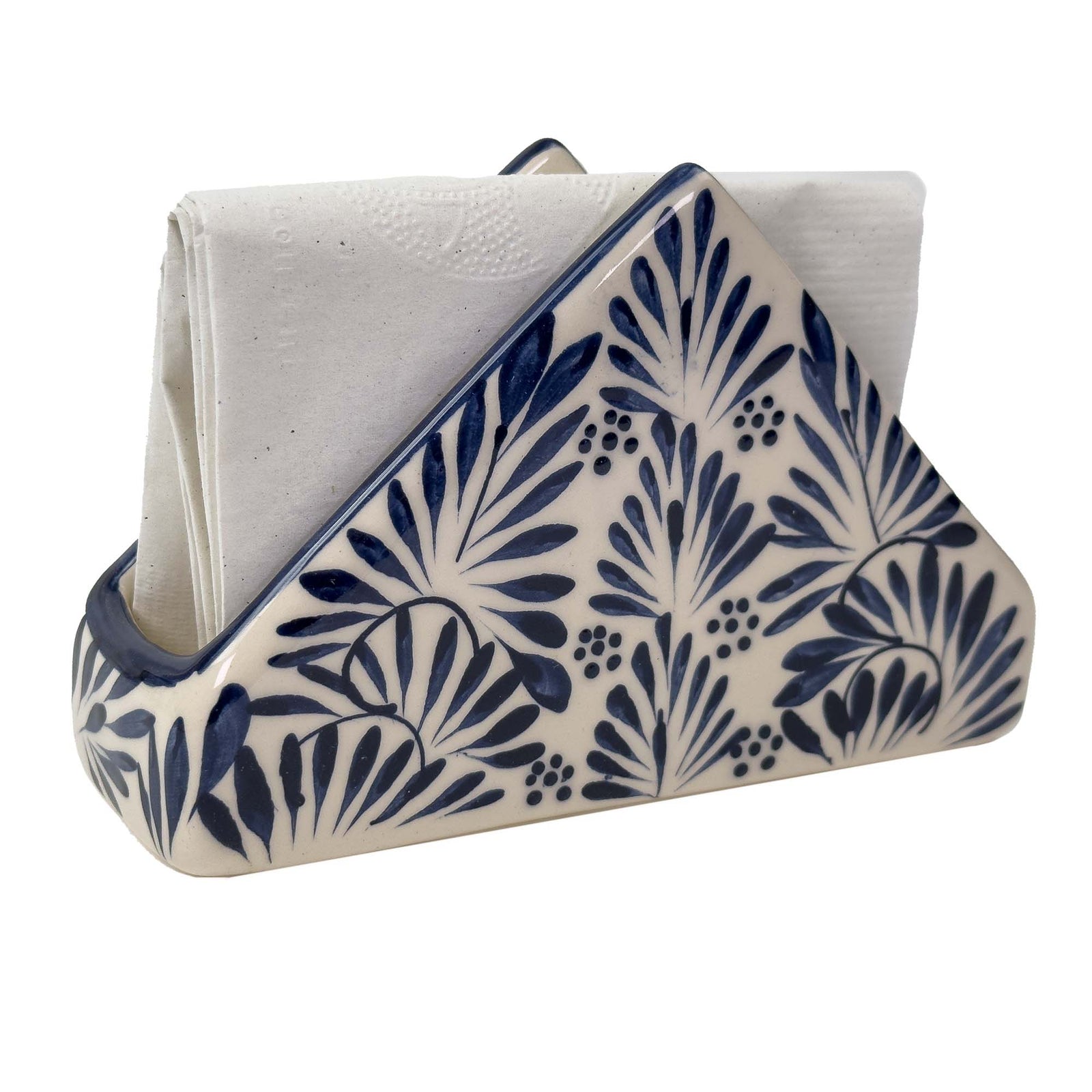 Encntada Mexican Handmade Pottery Napkin Holder Blue Plumeado