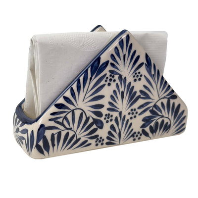 Encntada Mexican Handmade Pottery Napkin Holder Blue Plumeado