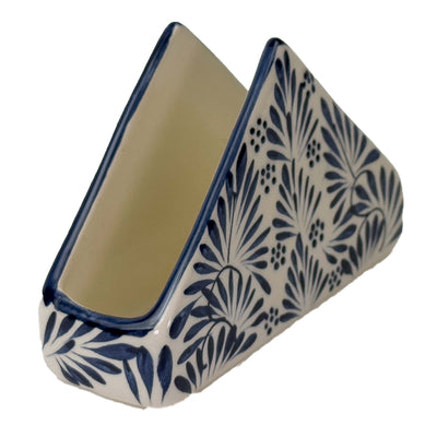 Encntada Mexican Handmade Pottery Napkin Holder Blue Plumeado