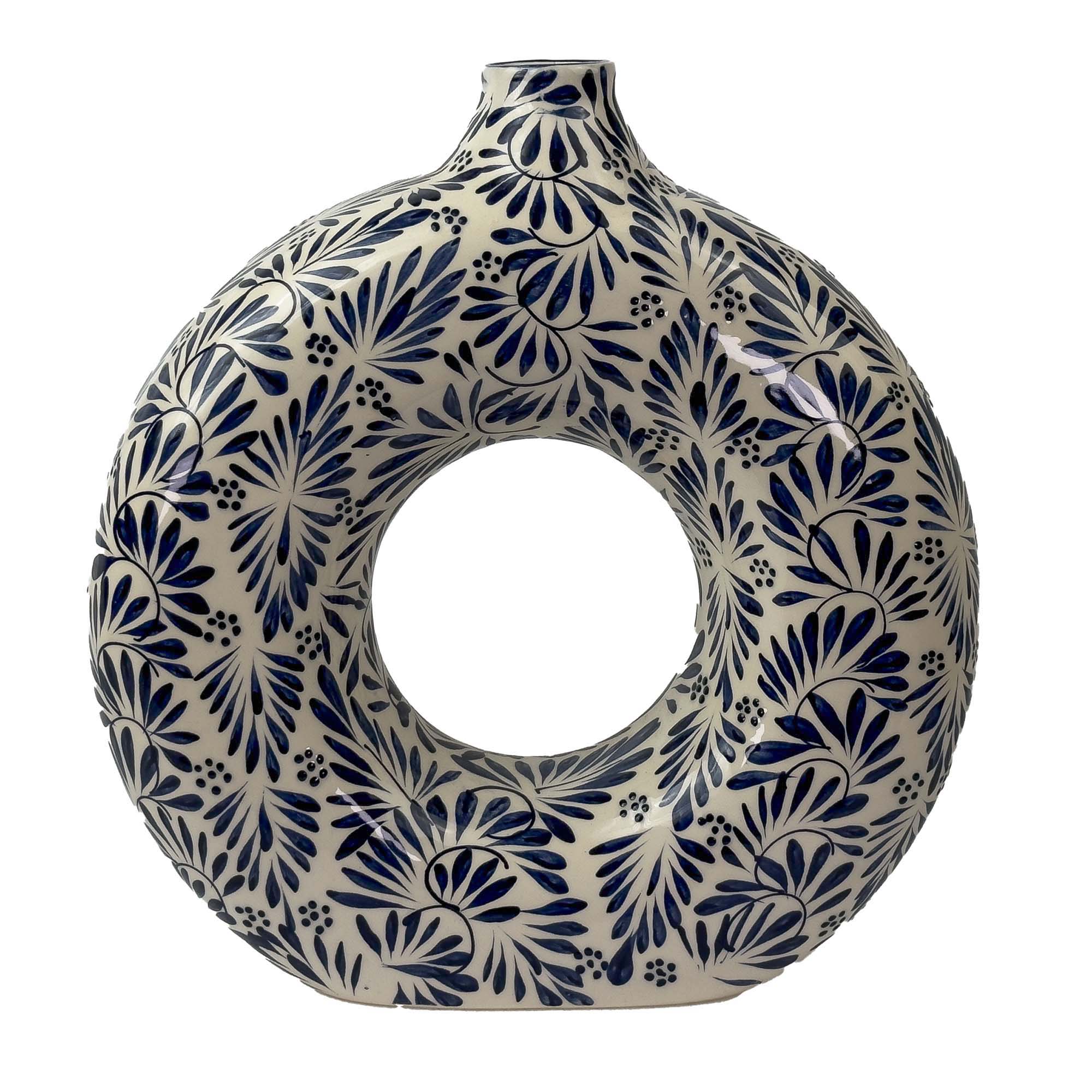 Encntada Mexican Handmade Pottery Ceramic Vase Blue Plumeado