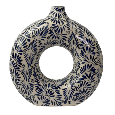 Encntada Mexican Handmade Pottery Ceramic Vase Blue Plumeado