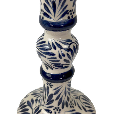 Encntada Mexican Handmade Pottery Candle Holder Blue Plumeado, Set of 2