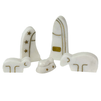 Handcrafted Marble Nativity with  Brass Inlay Accent  (5 pieces)