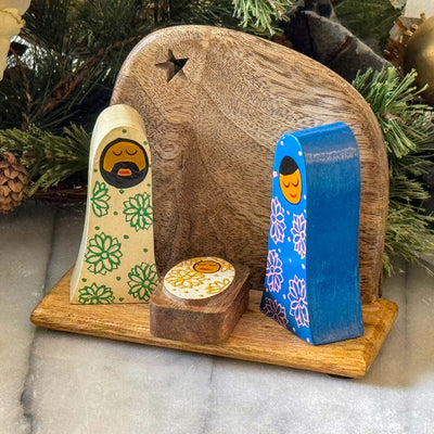 Handpainted Holy Family Mango Wood Nativity Set  (4 pieces)