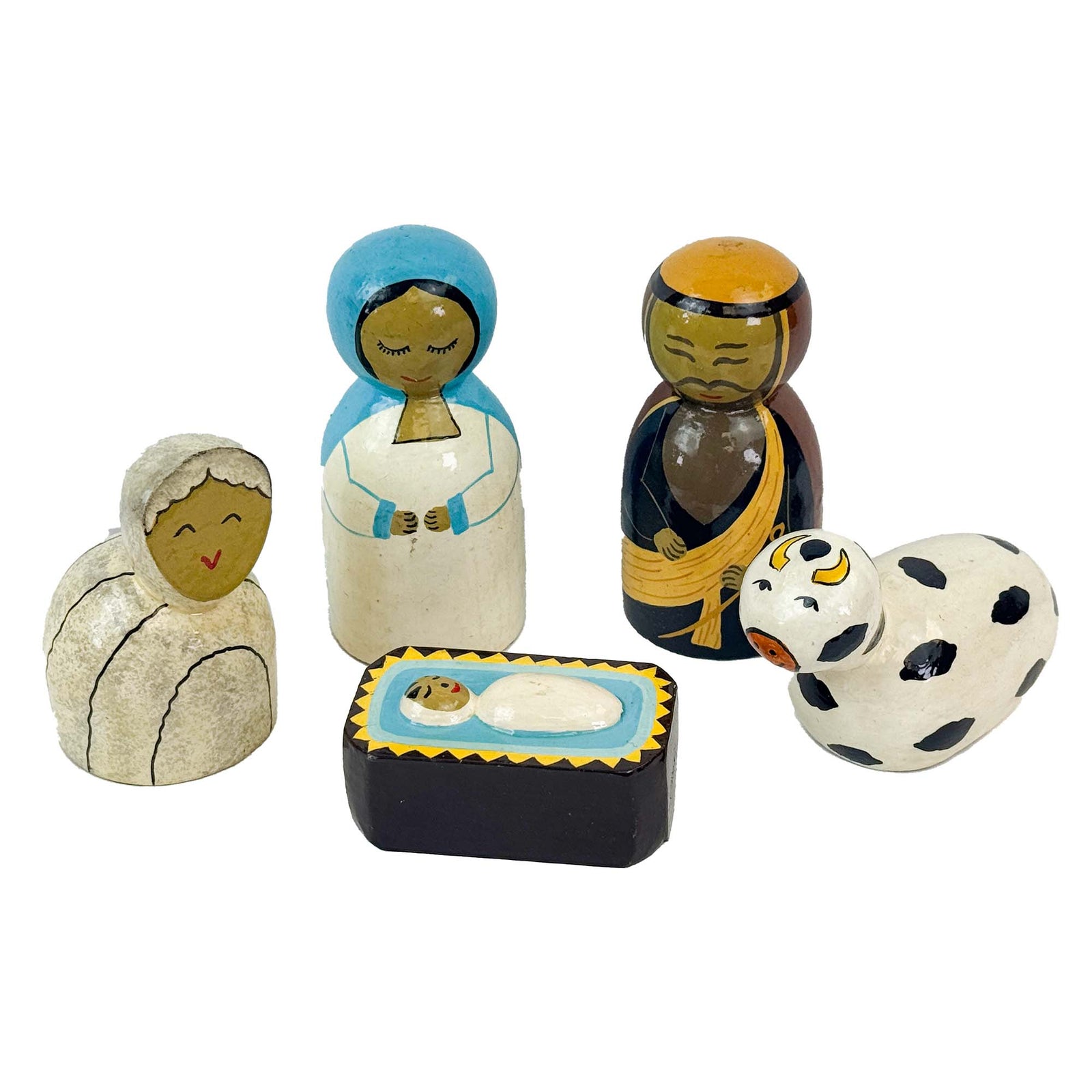 Handpainted Kashmiri Painted Badloo Wood Nativity Set (5 pieces)