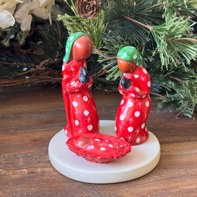 Soapstone Painted Creche Kenya Christmas Nativity Set with Base