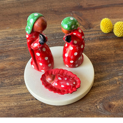 Soapstone Painted Creche Kenya Christmas Nativity Set with Base