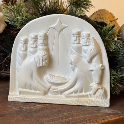 Hand-Carved Soapstone Kenya Nativity Scene Plaque Sculpture