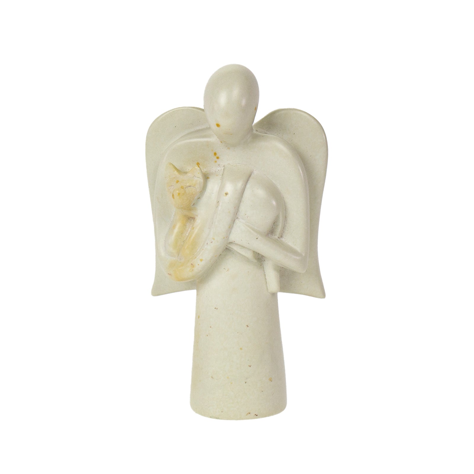 Soapstone Angel Holding Cat Sculpture