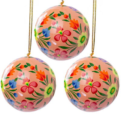 Handpainted Ornament Pink with Abundant Flowers, Set of 3