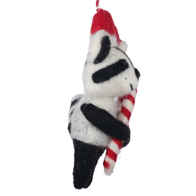 Racoon and Candy Cane Felt Christmas Ornament
