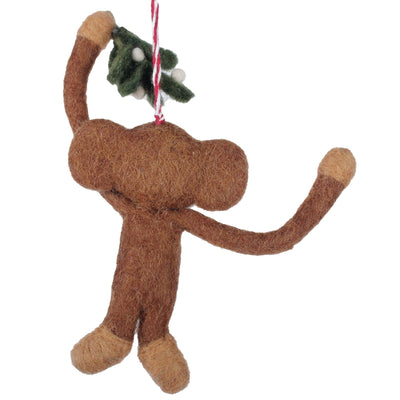 Monkey and Misletoe Felt Christmas Ornament