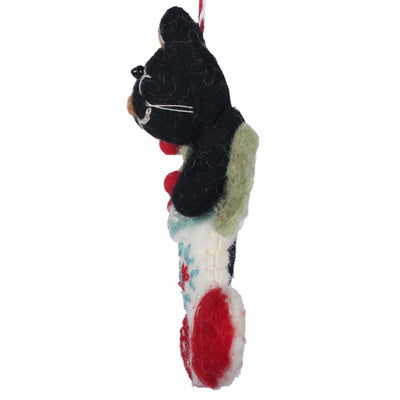Black Kitty in Stocking Felt Christmas Ornament