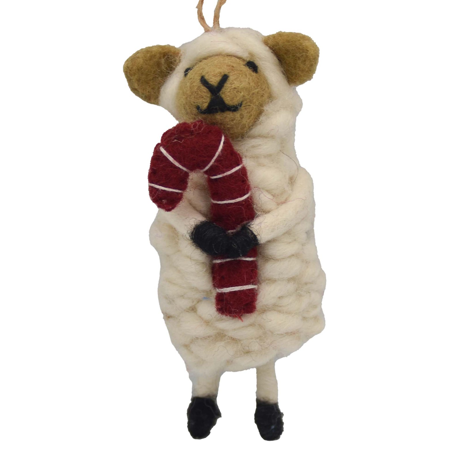 Candy Cane Sheep Felt Christmas Ornament