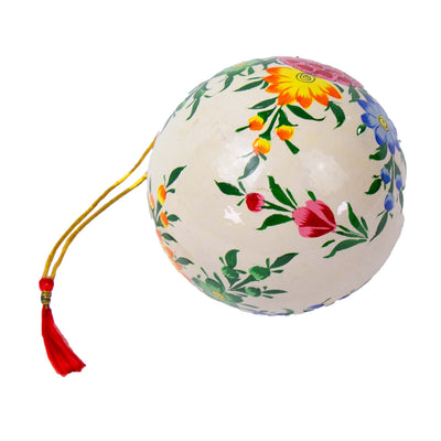 Handpainted Ornament Cream with Burst of Flowers, Set of 3