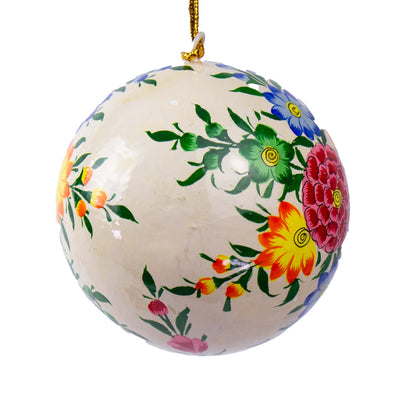 Handpainted Ornament Cream with Burst of Flowers, Set of 3