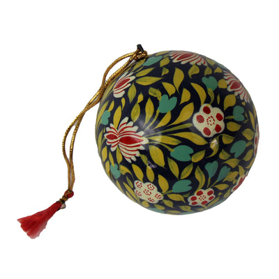 Handpainted Ornament Rich Green Background Burnt Red Flowers, Set of 3