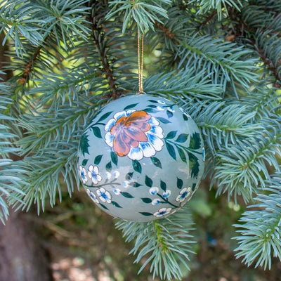 Handpainted Ornament Putty Background with Cream Accented Flowers, Set of 3