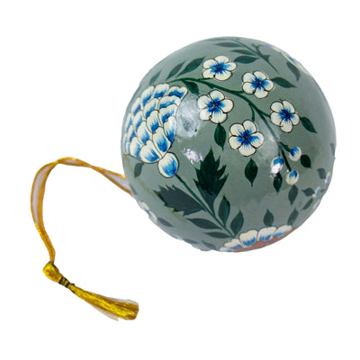 Handpainted Ornament Putty Background with Cream Accented Flowers, Set of 3