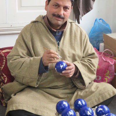 Handpainted Ornament Putty Background with Cream Accented Flowers, Set of 3