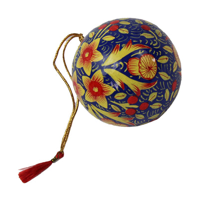 Handpainted Ornament Deep Blue with Red Poppy Flowers, Set of 3