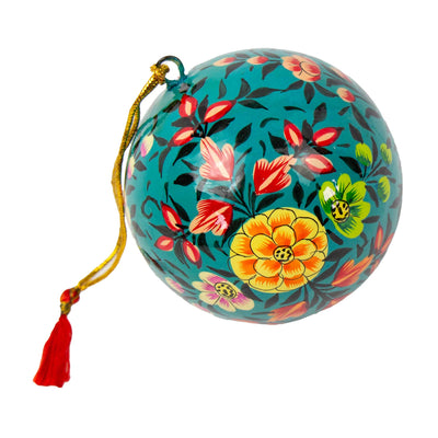 Handpainted Ornament Blue with Colorful Flowers, Set of 3