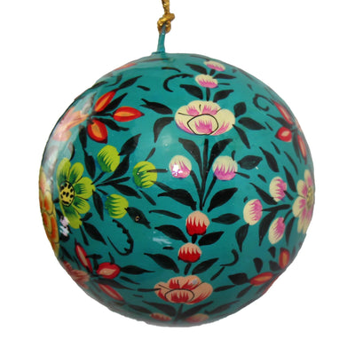 Handpainted Ornament Blue with Colorful Flowers, Set of 3