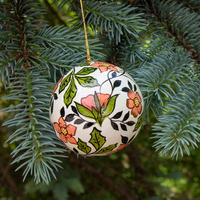 Handpainted Ornament Soft Pink Flowers Verdant Greenery, Set of 3