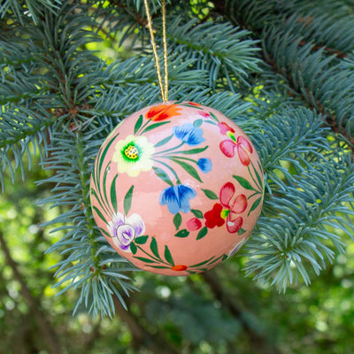 Handpainted Ornament Pink with Abundant Flowers, Set of 3