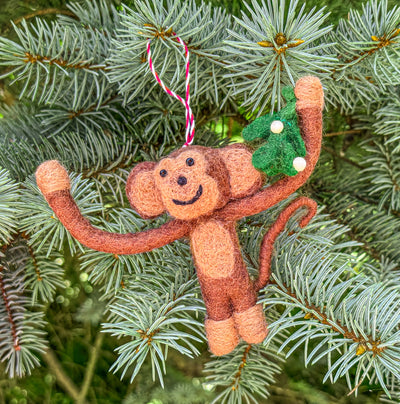 Monkey and Misletoe Felt Christmas Ornament