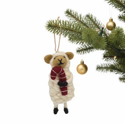 Candy Cane Sheep Felt Christmas Ornament