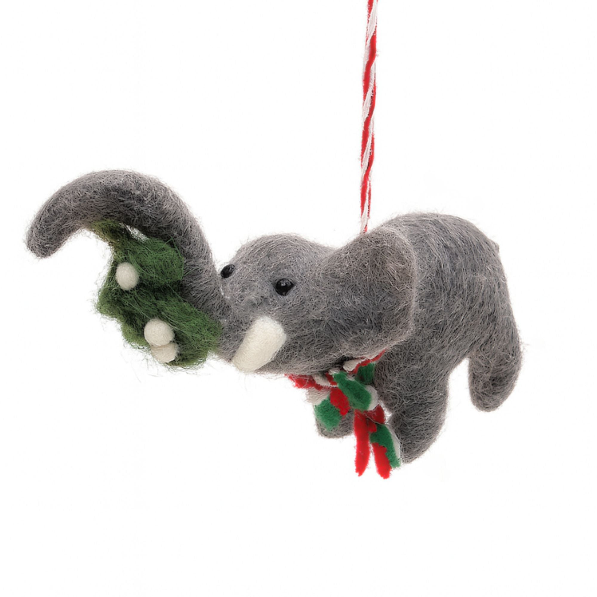Elephant and Misletoe Felt Christmas Ornament