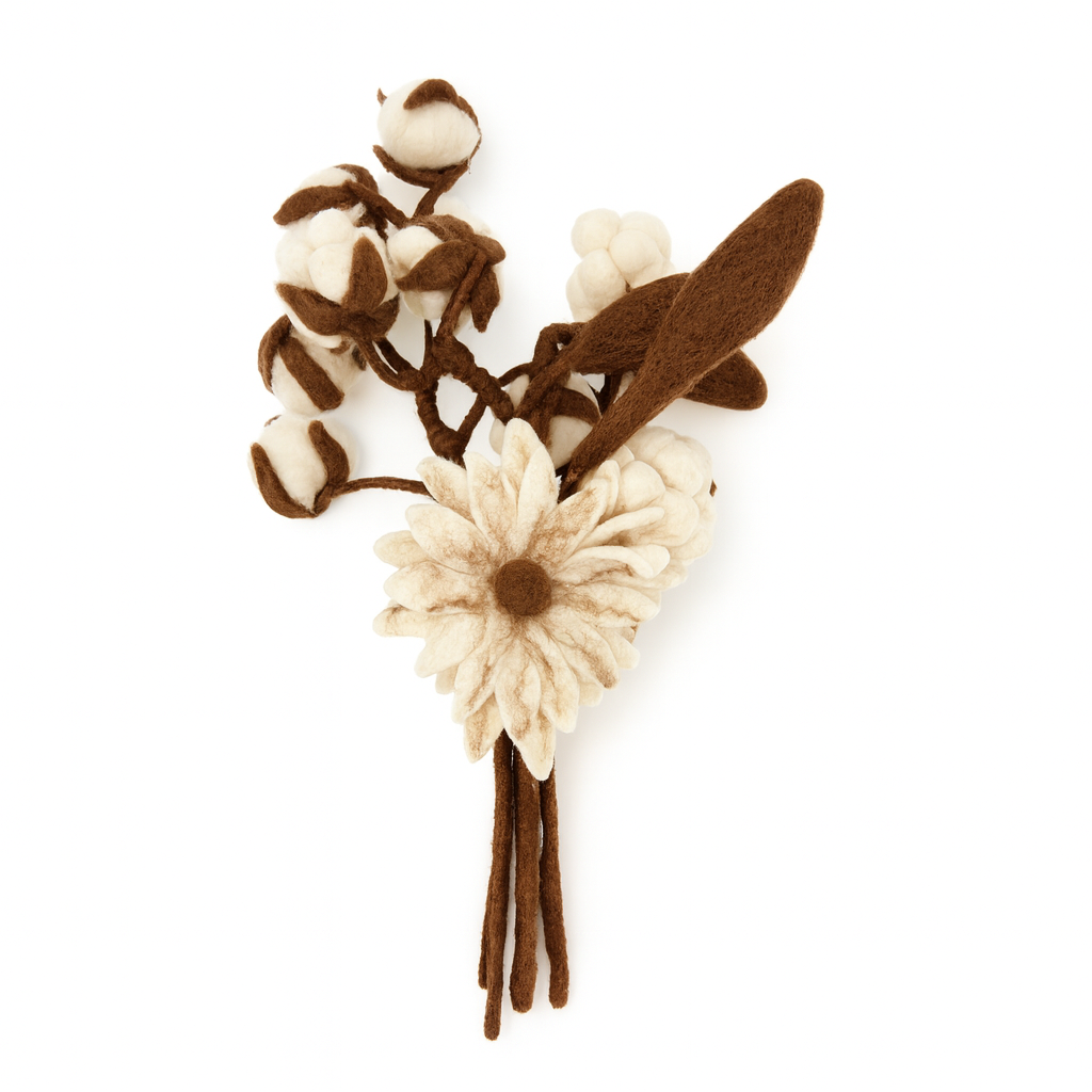 Scandi Felt Cotton Arrangement – Simple Wool Bouquet for Modern Living