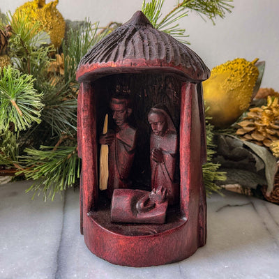 Hand-carved  Olive Wood Hut Nativity Set from Kenya