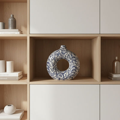 Encntada Mexican Handmade Pottery Ceramic Vase Blue Plumeado