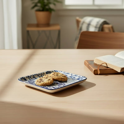 Encntada Mexican Handmade Pottery Small Serving Platter Blue Plumeado