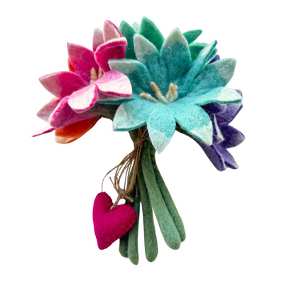 Light-Kissed Petals Felt Flower Bouquet – Handmade Wool Flowers in Soft Spring Hues