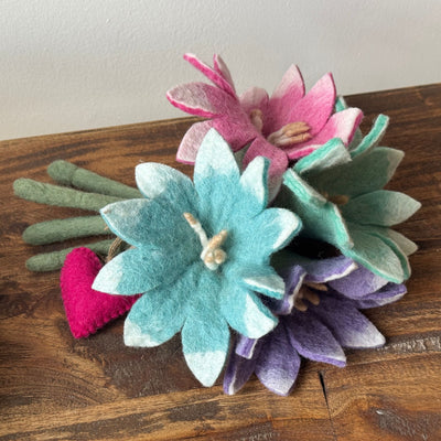 Light-Kissed Petals Felt Flower Bouquet – Handmade Wool Flowers in Soft Spring Hues